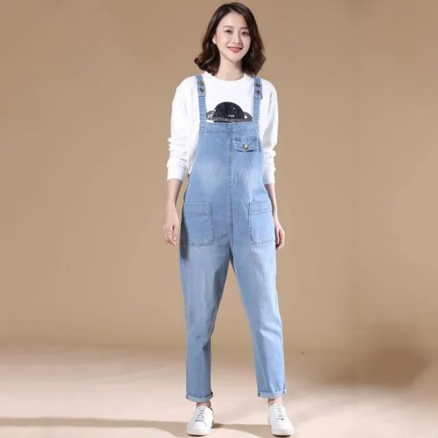 Loose Pocket Jeans Women Autumn Bib Pants Overalls Shoulder Jumpsuit