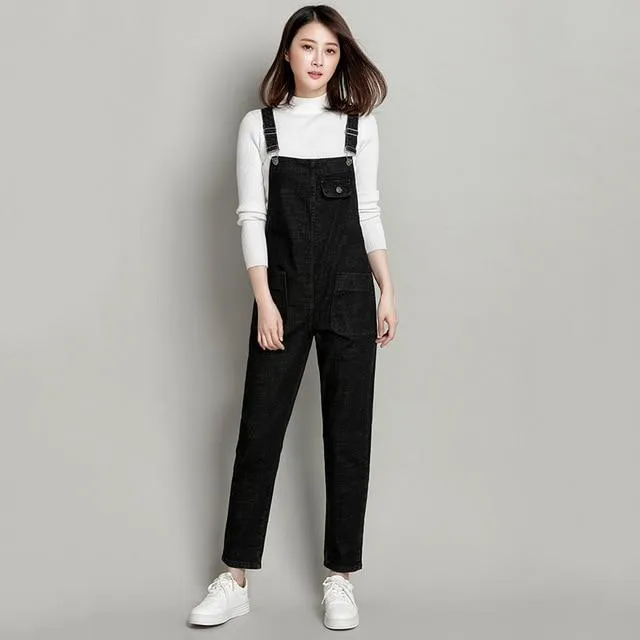 Loose Pocket Jeans Women Autumn Bib Pants Overalls Shoulder Jumpsuit