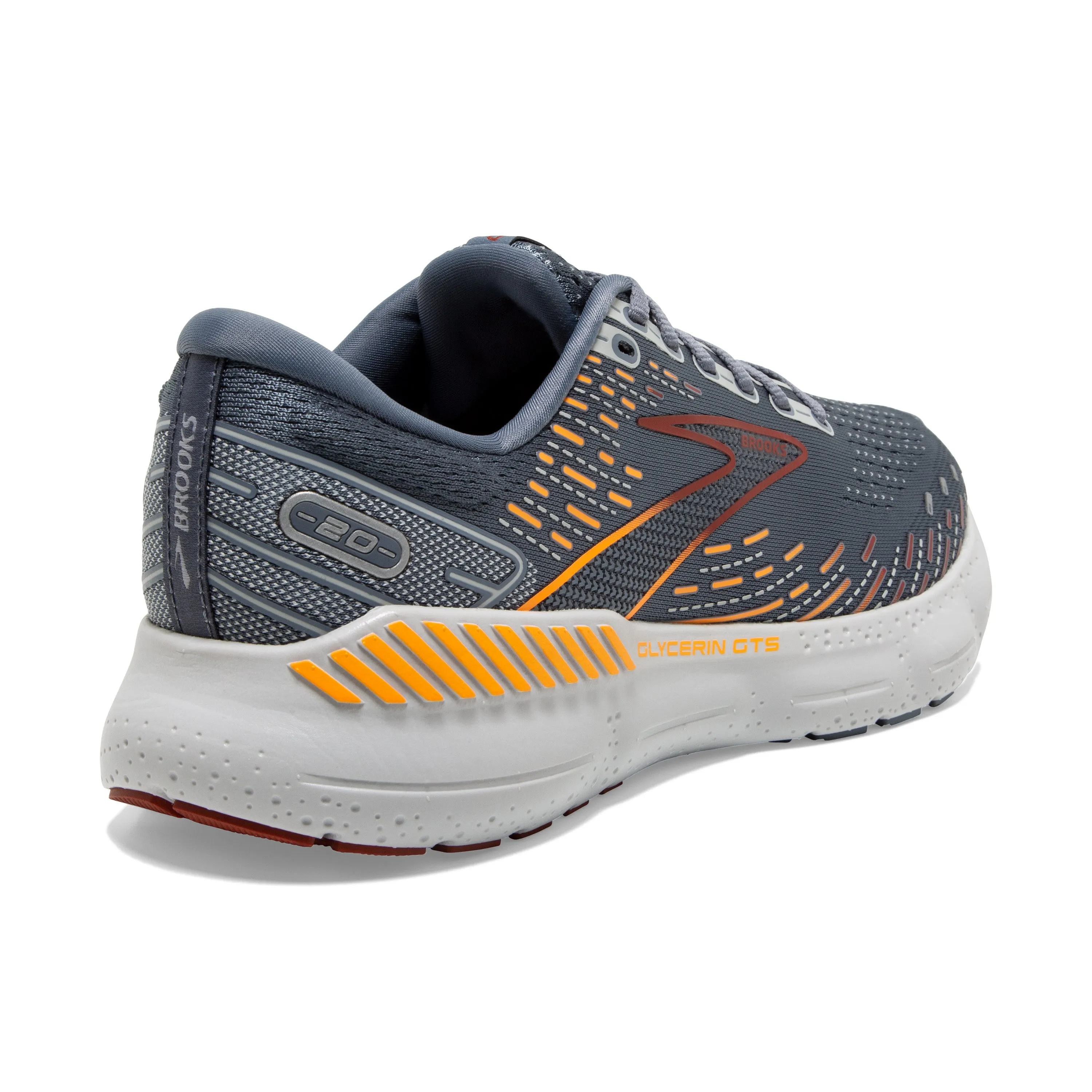 Men's Brooks Glycerin GTS 20 Color: Grey/Chili Oil/Orange