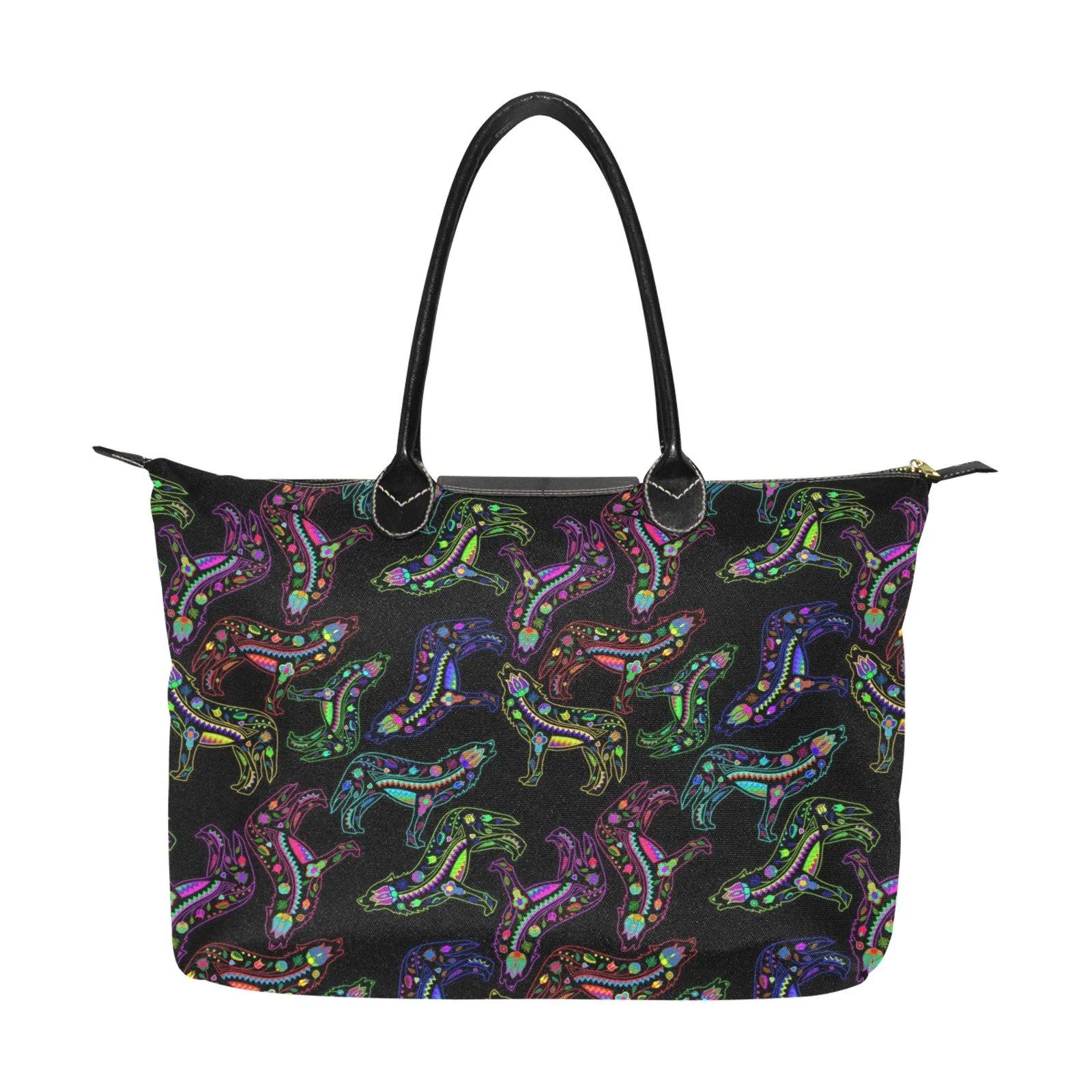 Neon Floral Wolves Single-Shoulder Lady Handbag