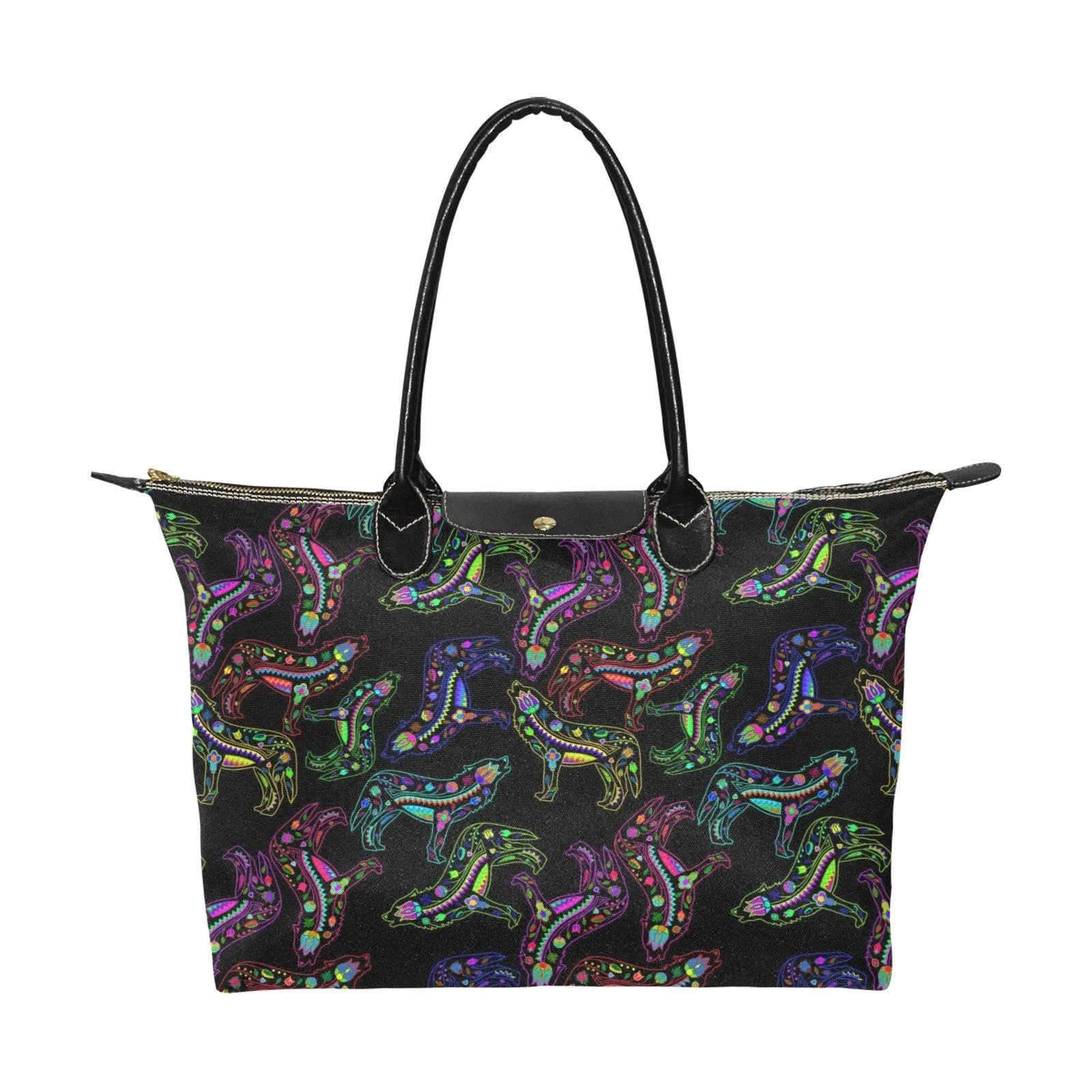 Neon Floral Wolves Single-Shoulder Lady Handbag