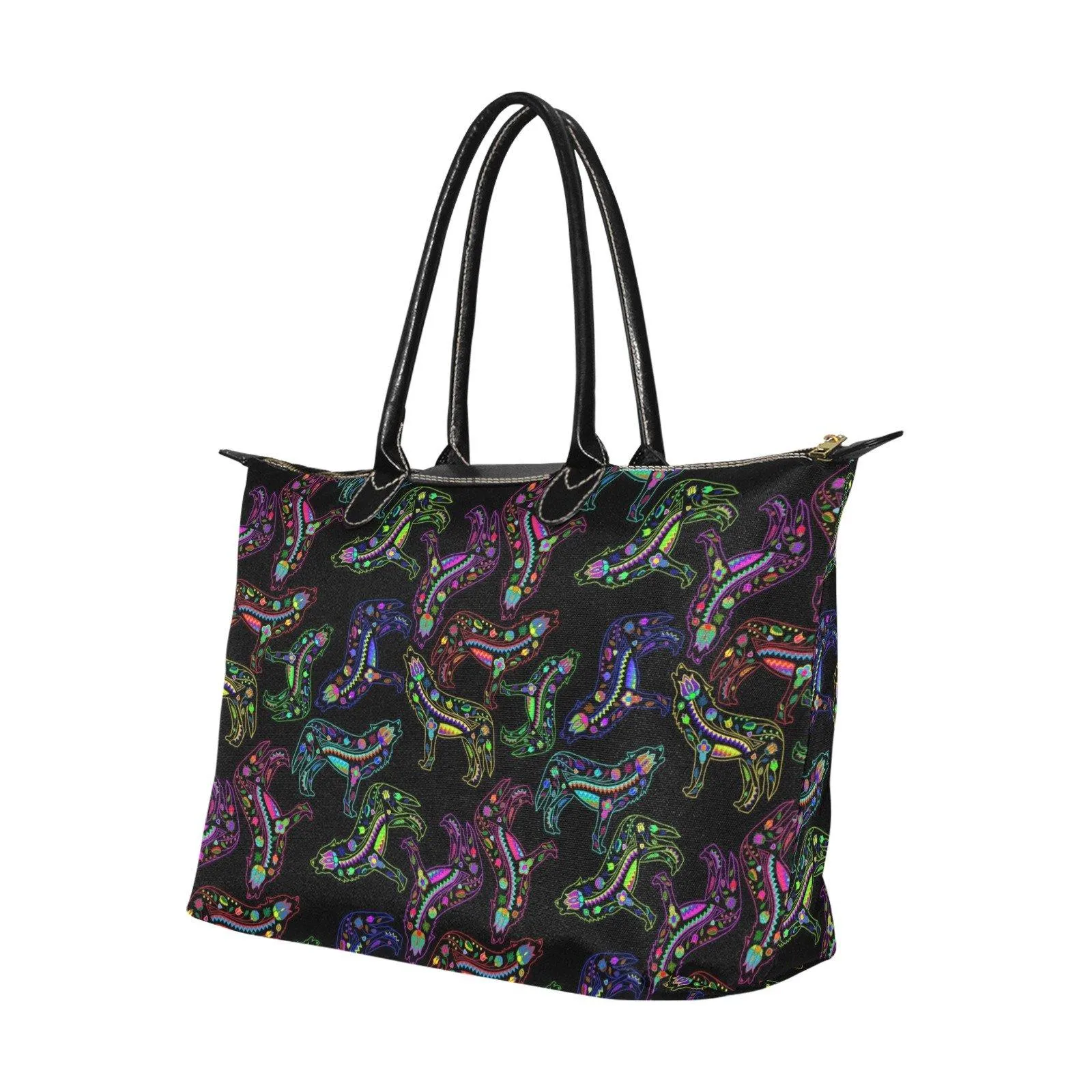 Neon Floral Wolves Single-Shoulder Lady Handbag