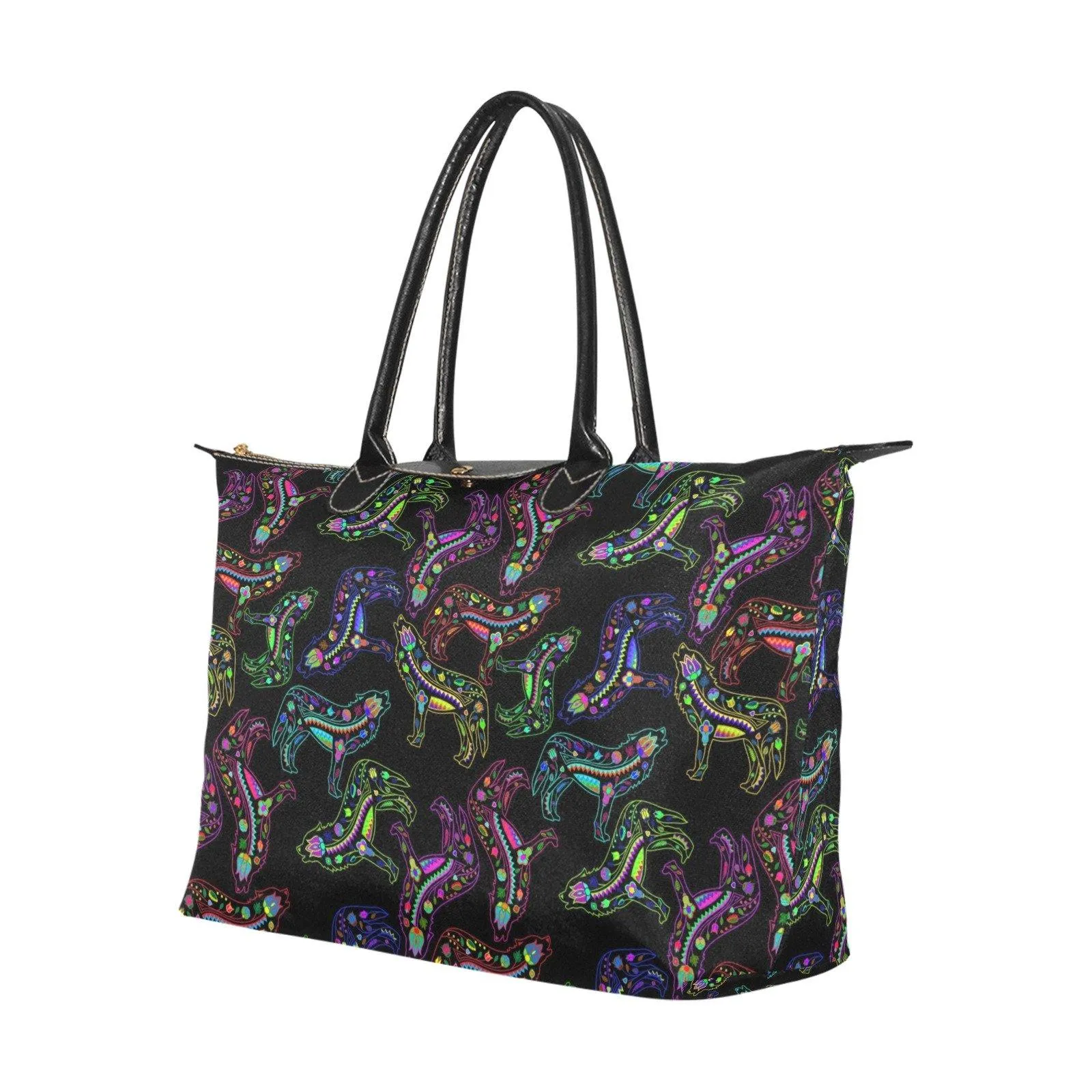 Neon Floral Wolves Single-Shoulder Lady Handbag