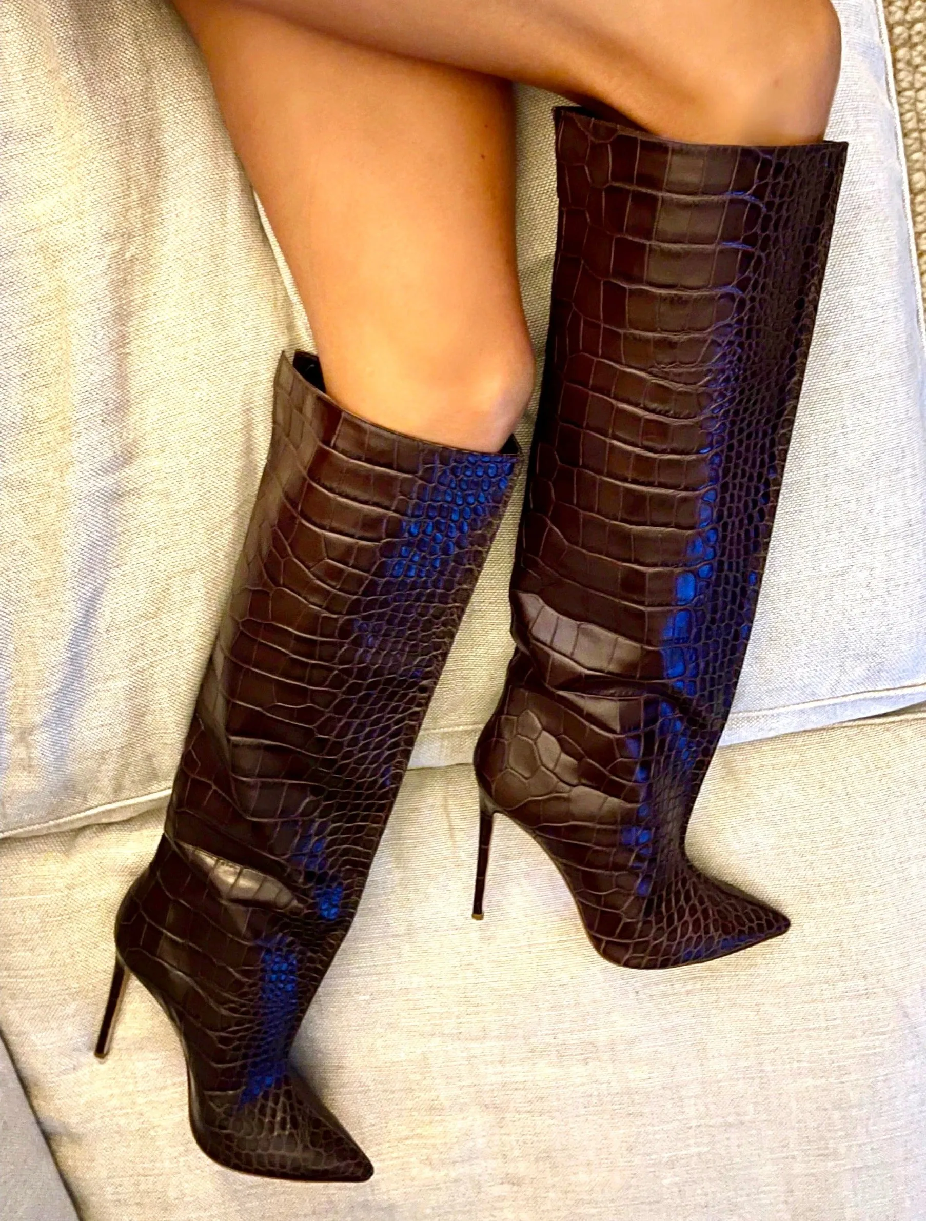 NORA OAK EMBOSSED LEATHER KNEE BOOTS