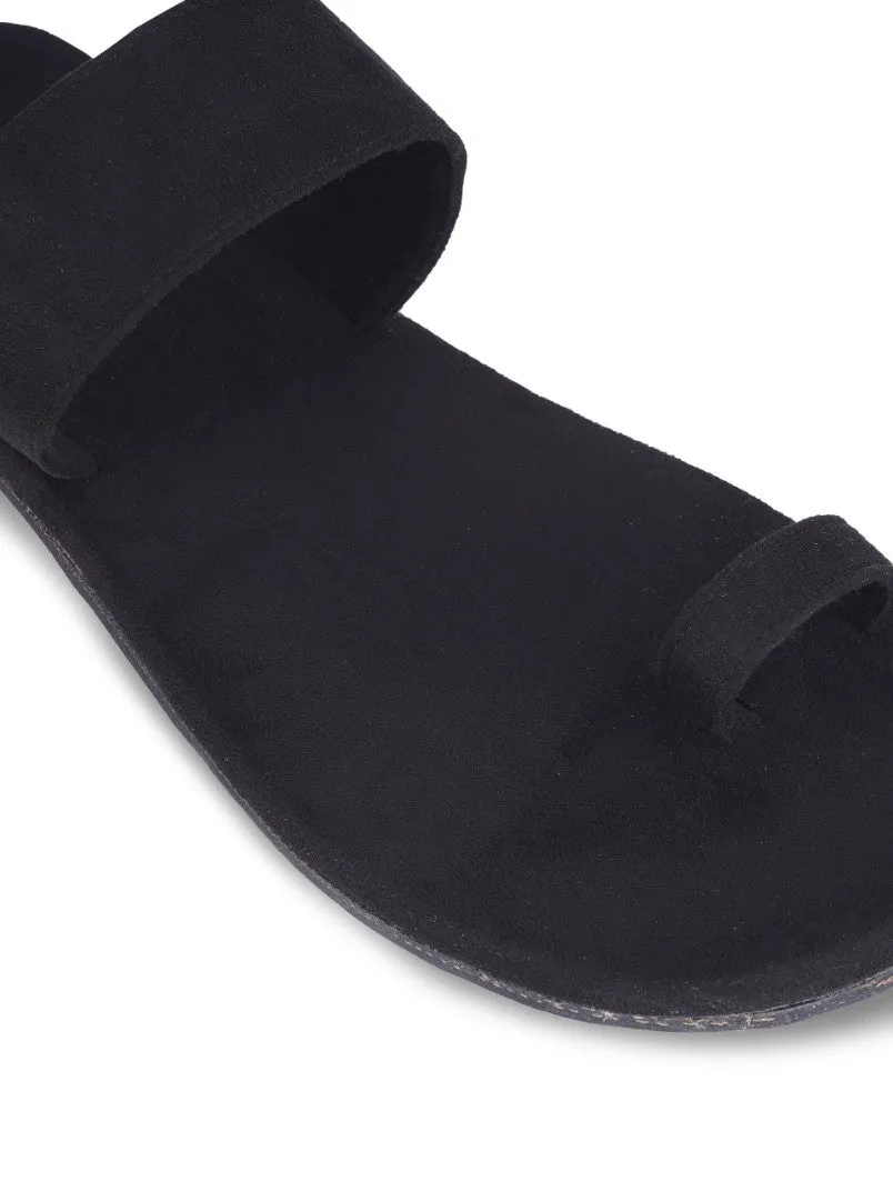 Paaduks Zoo Toe-Ring Vegan Suede Sandals for Men (Black)