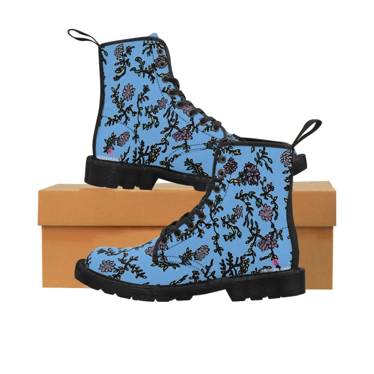 Pastel Blue Floral Women's Boots, Purple Floral Women's Boots, Best Winter Boots For Women (US Size 6.5-11)