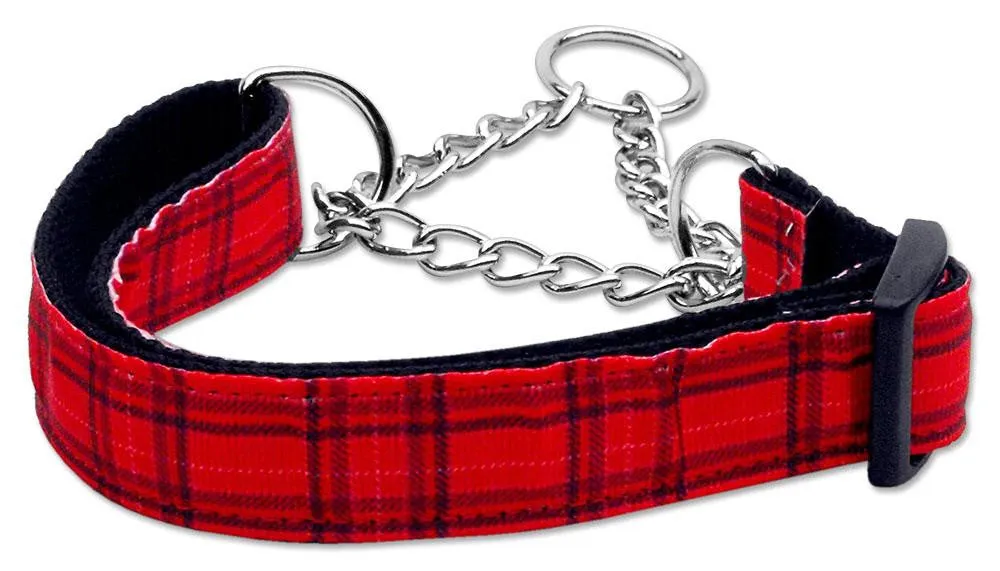 Plaid Nylon Collar  Martingale Red Large