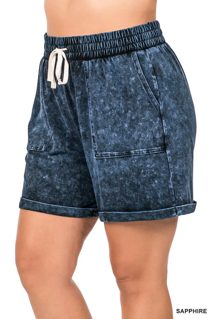 Plus Mineral Wash Drawstring Cuffed Shorts