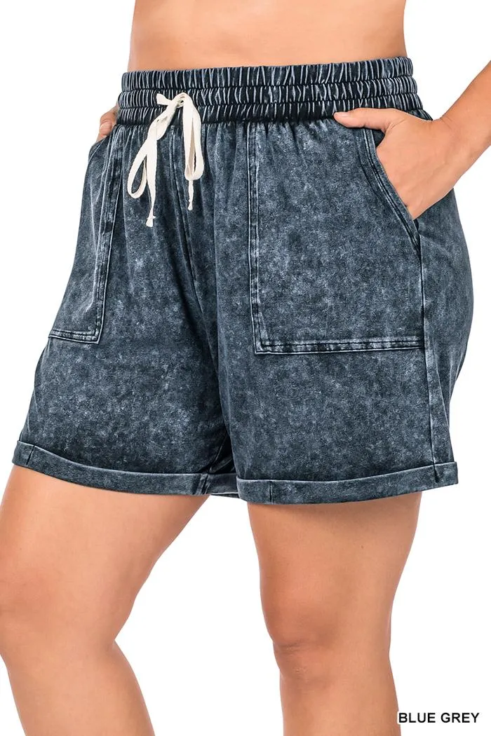 Plus Mineral Wash Drawstring Cuffed Shorts