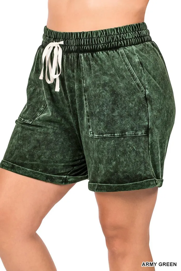 Plus Mineral Wash Drawstring Cuffed Shorts