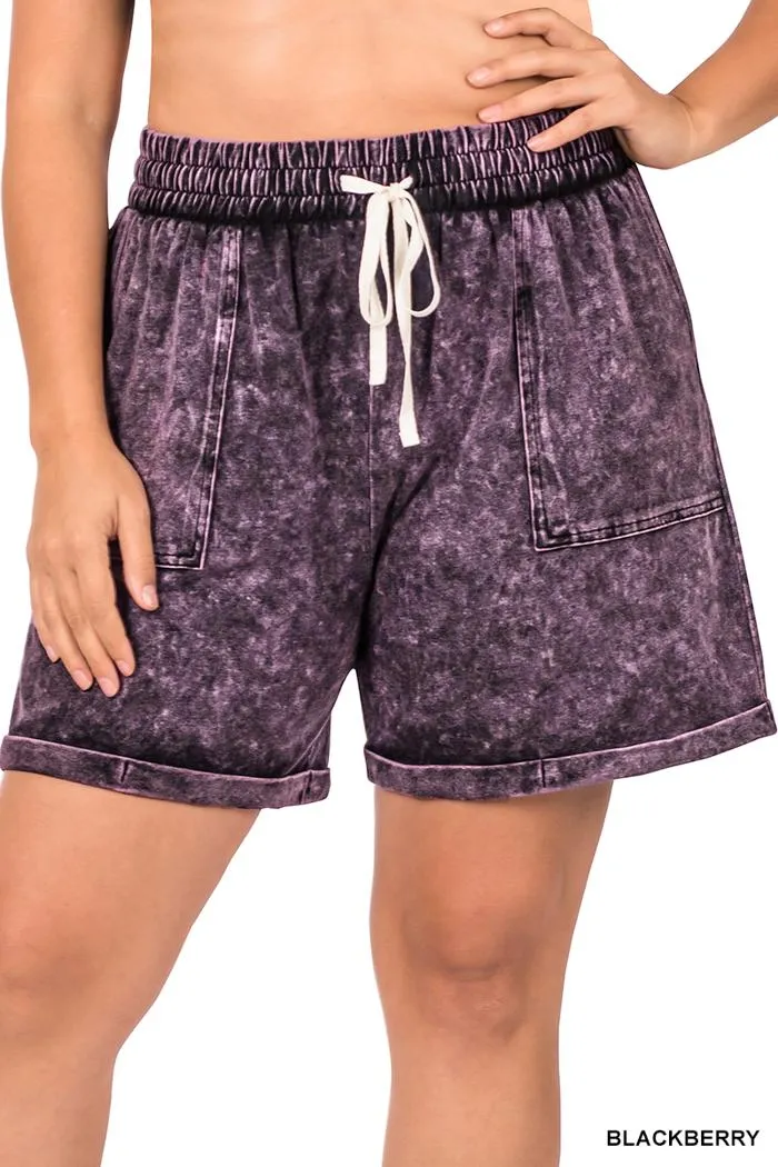 Plus Mineral Wash Drawstring Cuffed Shorts