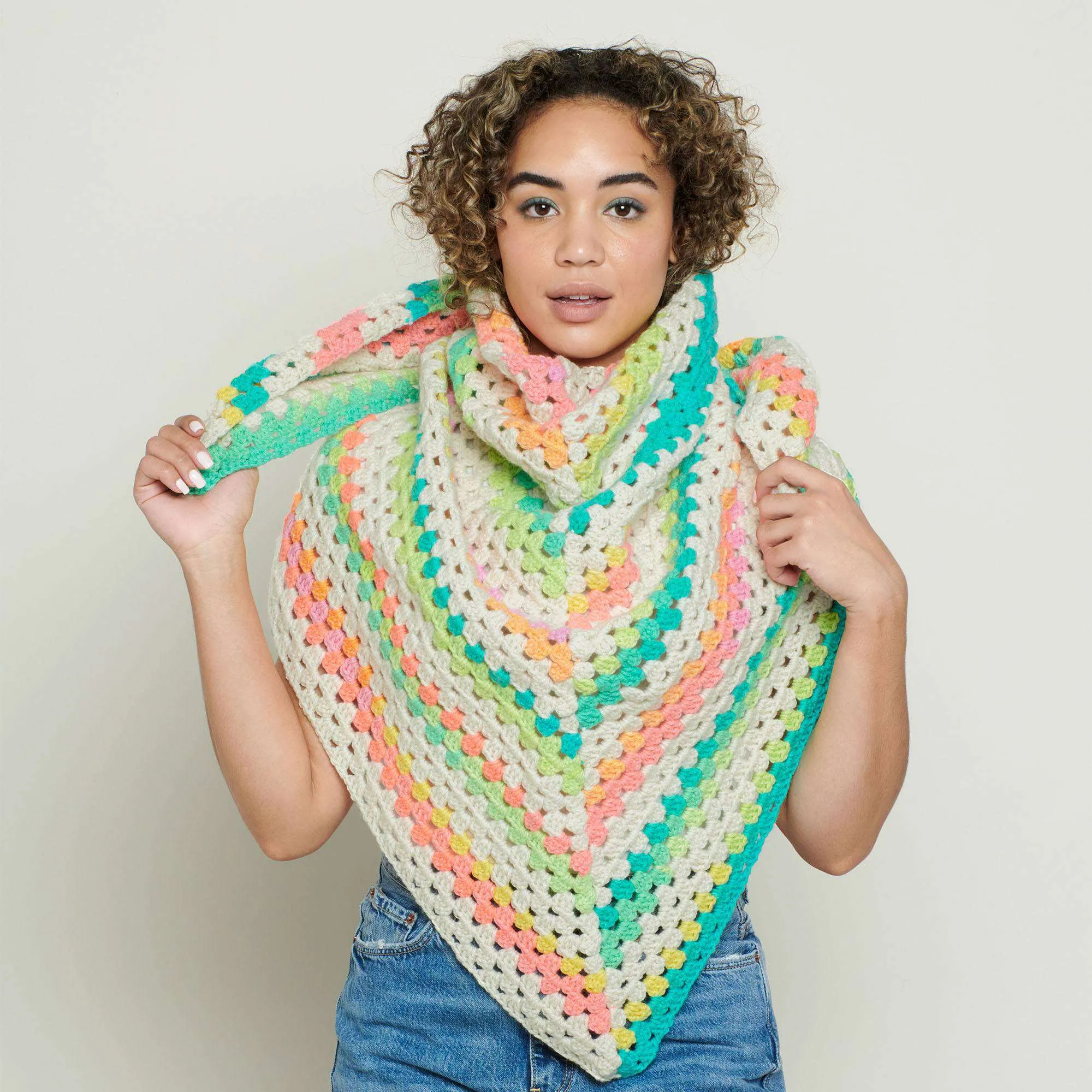 Red Heart Staggered Stripes Crochet Shawl