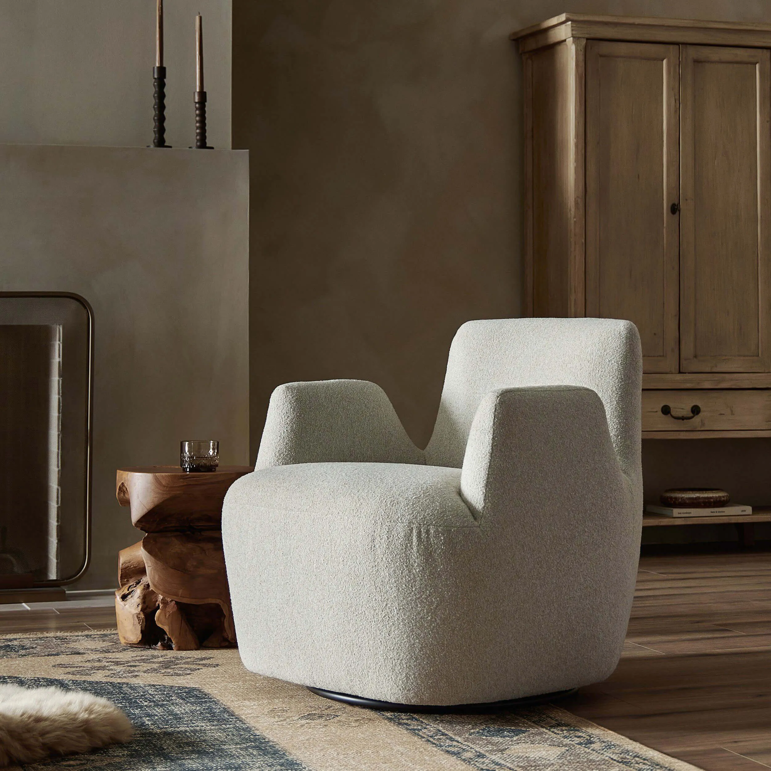 Reed Swivel Chair, Crete Pebble