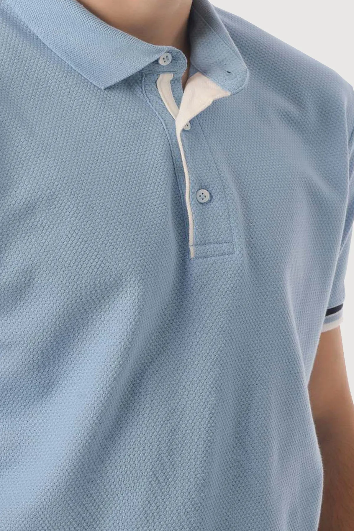 Regular Fit Patterned Cotton Polo T-shirt, Light. Blue