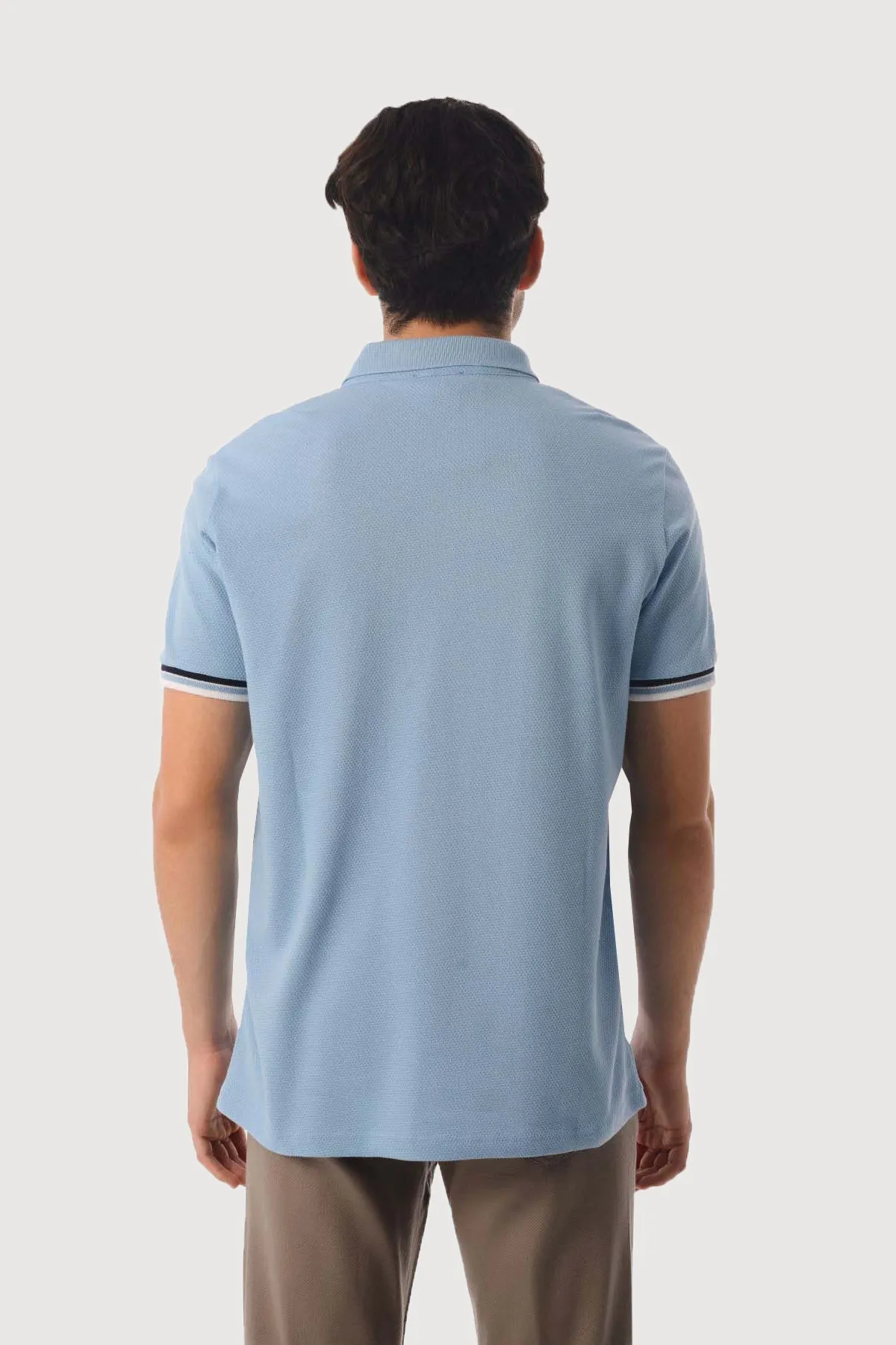 Regular Fit Patterned Cotton Polo T-shirt, Light. Blue