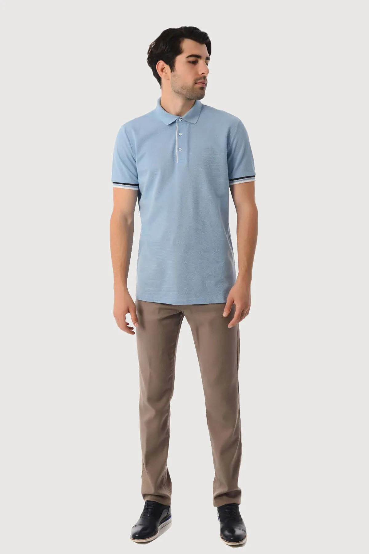 Regular Fit Patterned Cotton Polo T-shirt, Light. Blue