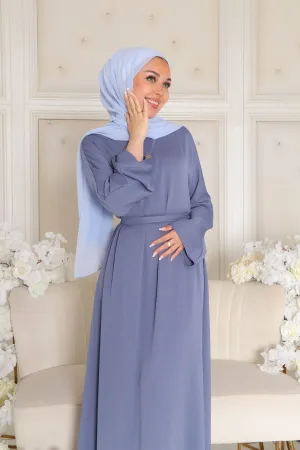 Rhea Textured Essential Closed Abaya- Dusty Blue