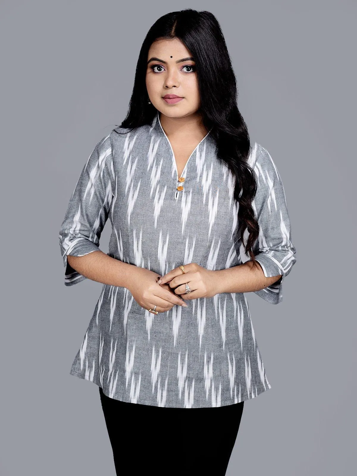 Roman Silver Grey Handwoven Ikkat Cotton Top