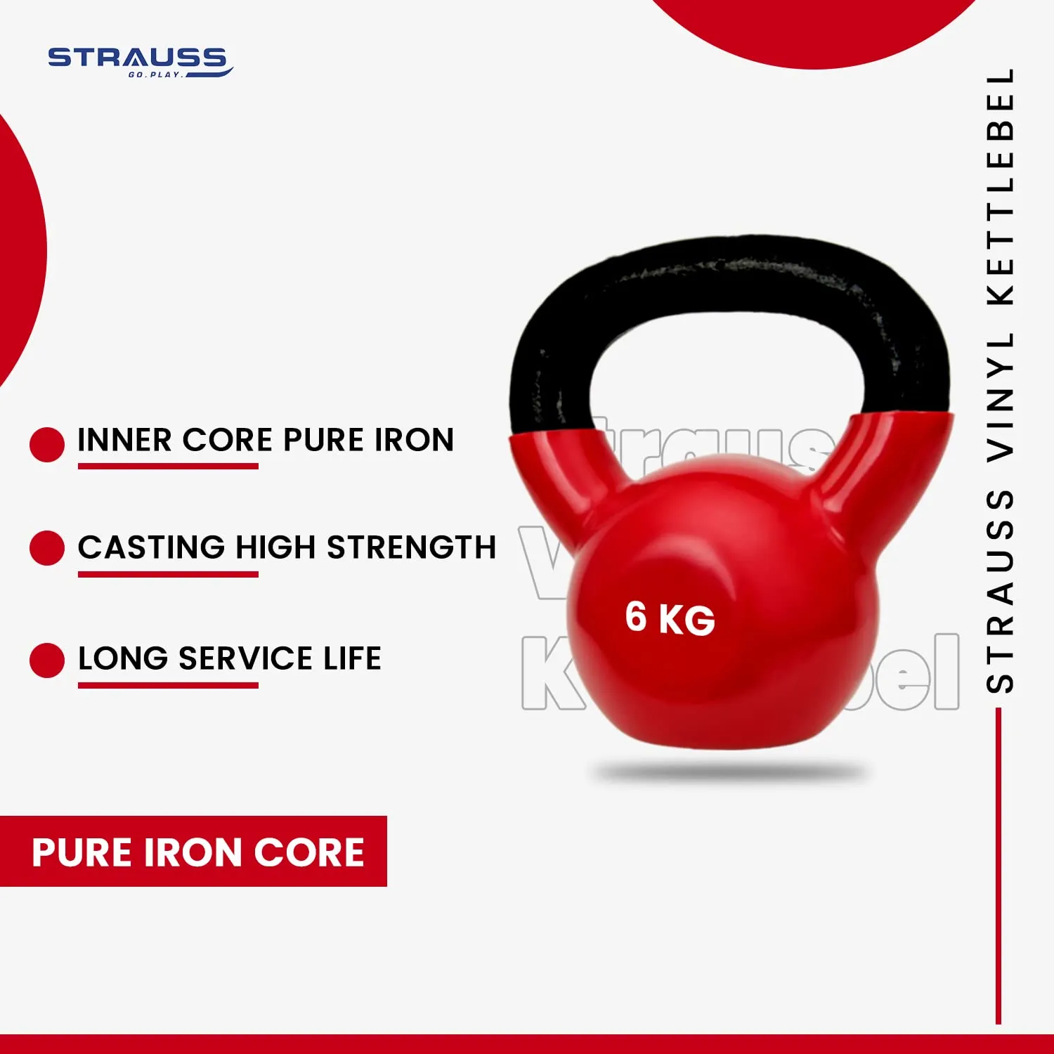 Strauss Premium Vinyl Kettlebell Weight for Men & Women | 14 Kg | Ideal for Home Workout, Yoga, Pilates, Gym Exercises | Non-Slip, Easy to Hold, Scratch Resistant (Red)