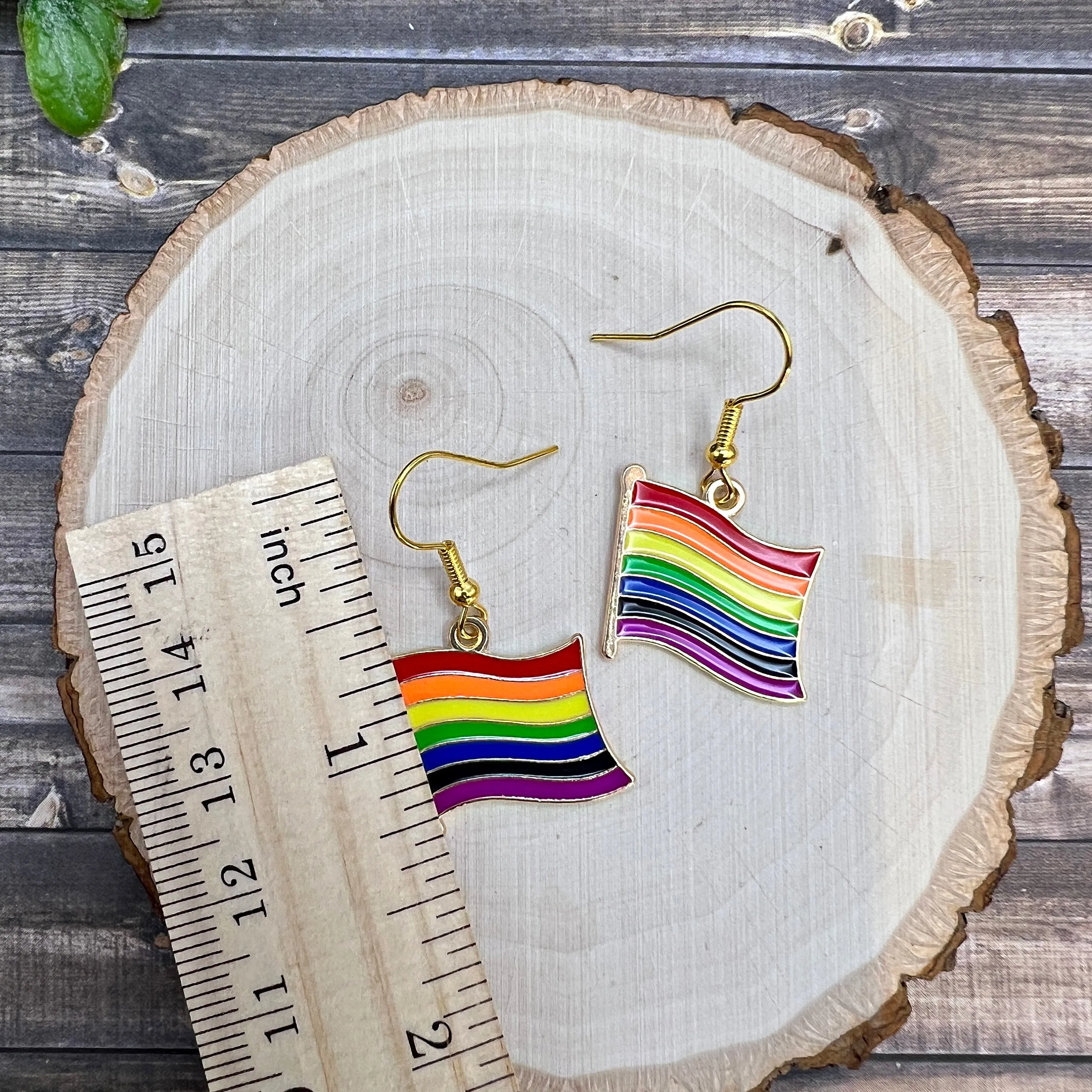 Stylish Goldtone Enamel Rainbow Flag Earrings, Perfect for Pride Month LGBTQ  Jewelry - Clearance