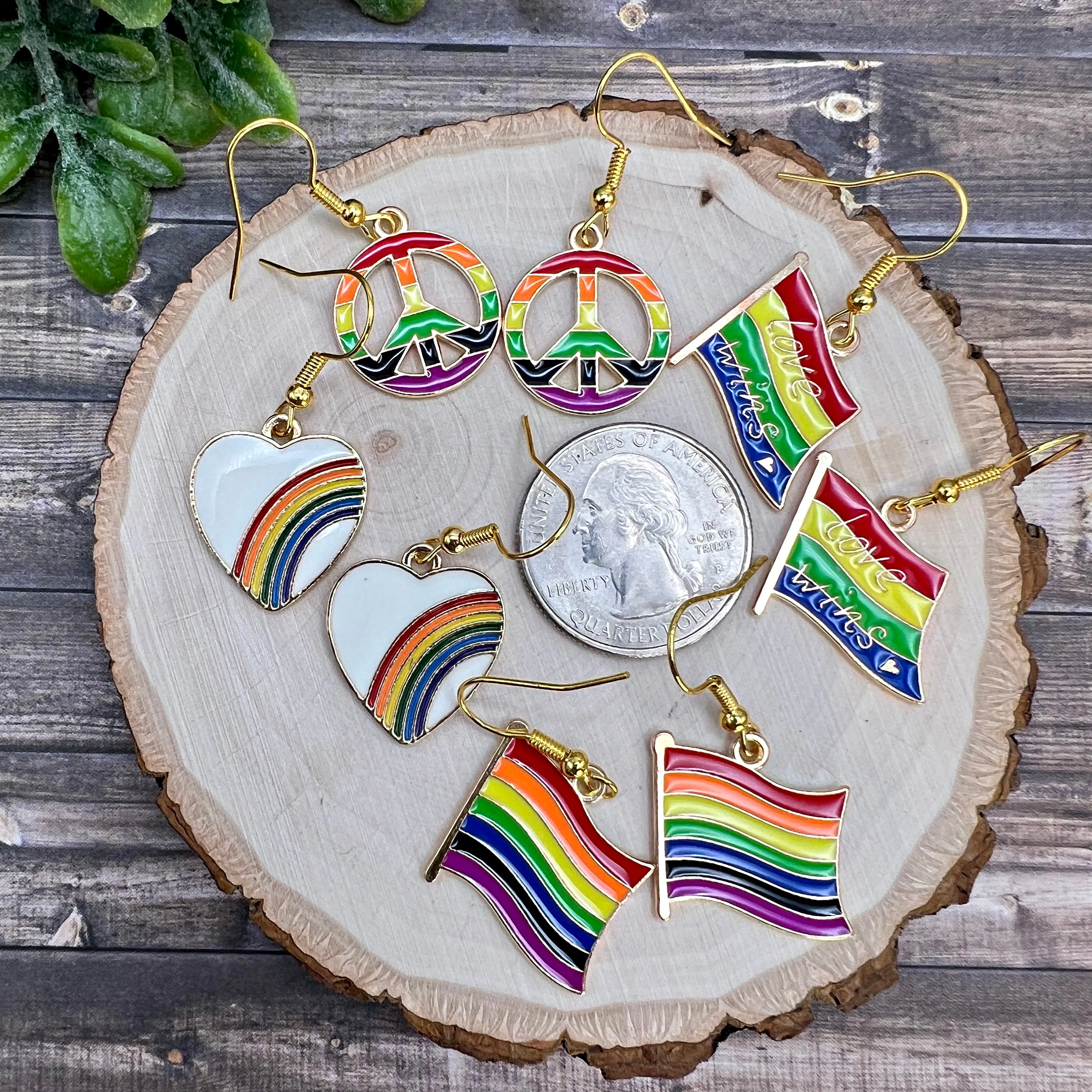 Stylish Goldtone Enamel Rainbow Flag Earrings, Perfect for Pride Month LGBTQ  Jewelry - Clearance