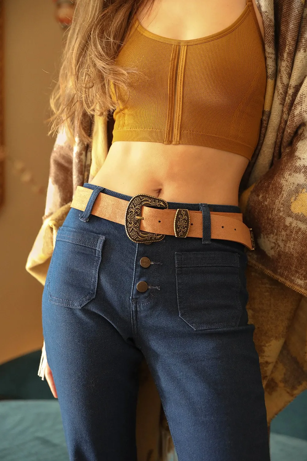 Suede Antique Western Buckle Belt