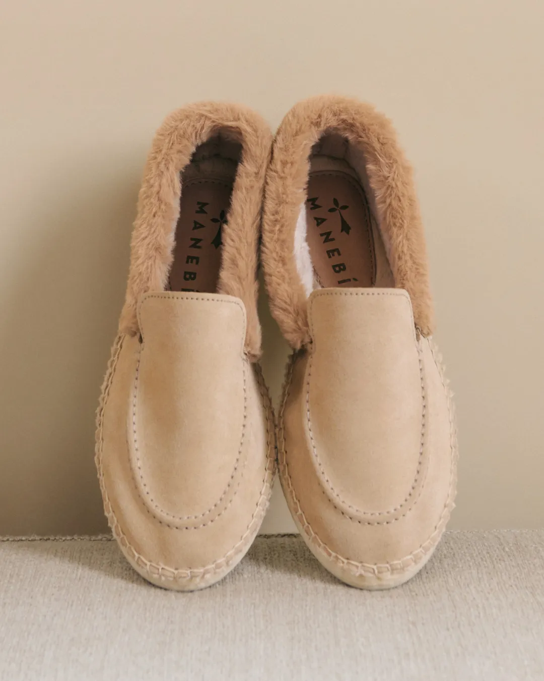 Suede With Faux Fur Loafers Espadrilles - R62LW - Cortina Champagne Beige