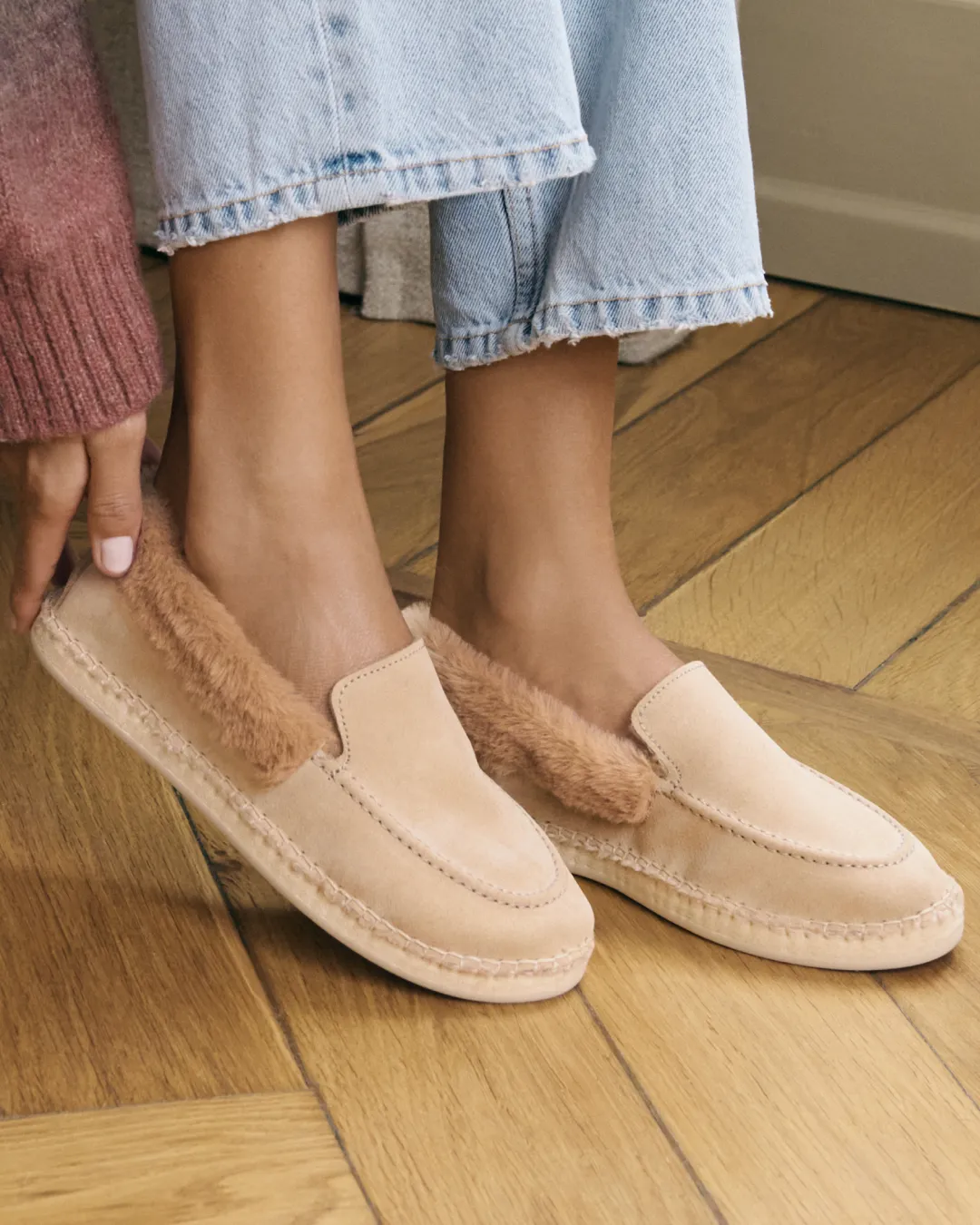 Suede With Faux Fur Loafers Espadrilles - R62LW - Cortina Champagne Beige