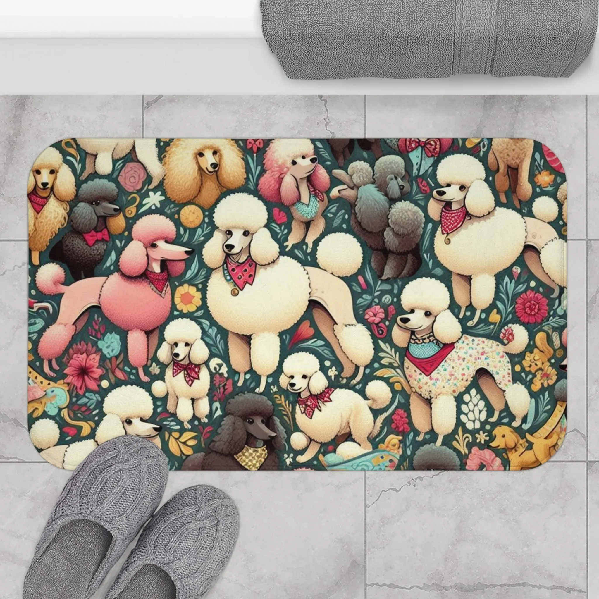 Super Sweet and Whimsical Standard Poodle Pattern - Bath Mat