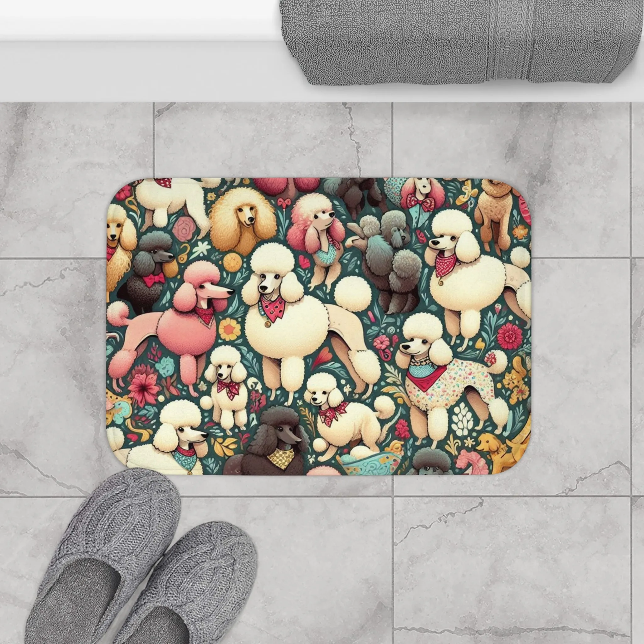 Super Sweet and Whimsical Standard Poodle Pattern - Bath Mat