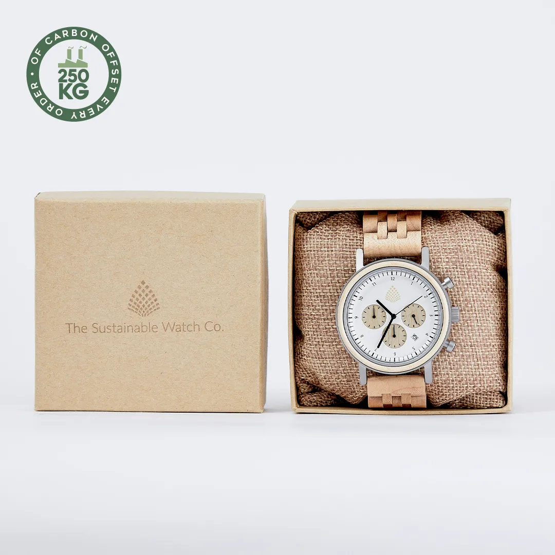 The White Cedar Watch - Eco-Friendly Recycled Maple Wood Chronograph | Handcrafted & Sustainable Timepiece