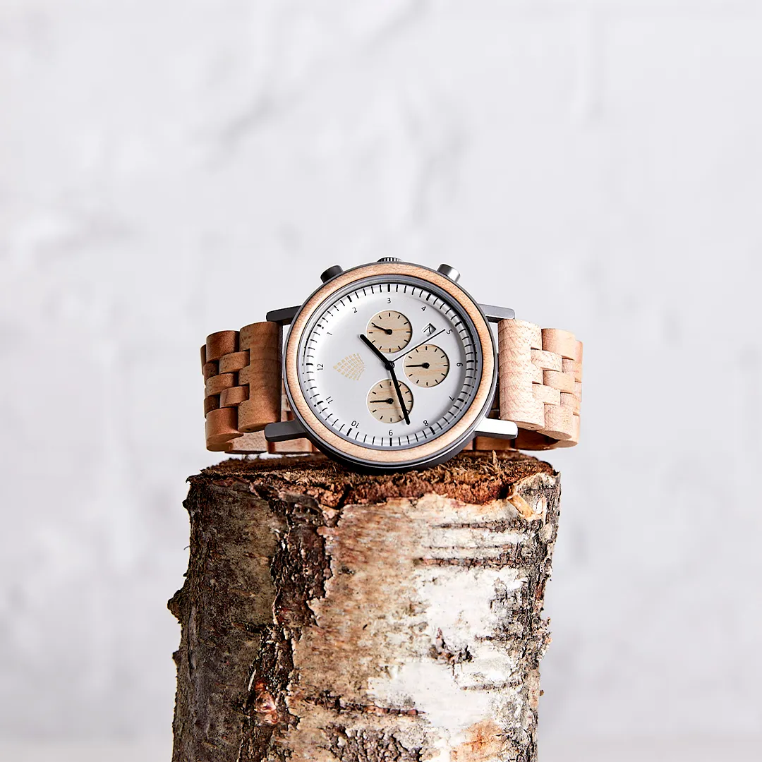 The White Cedar Watch - Eco-Friendly Recycled Maple Wood Chronograph | Handcrafted & Sustainable Timepiece