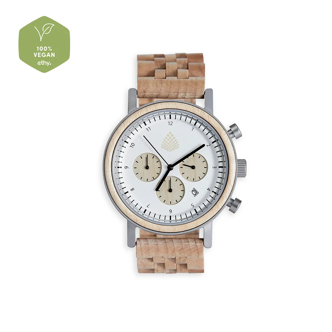 The White Cedar Watch - Eco-Friendly Recycled Maple Wood Chronograph | Handcrafted & Sustainable Timepiece