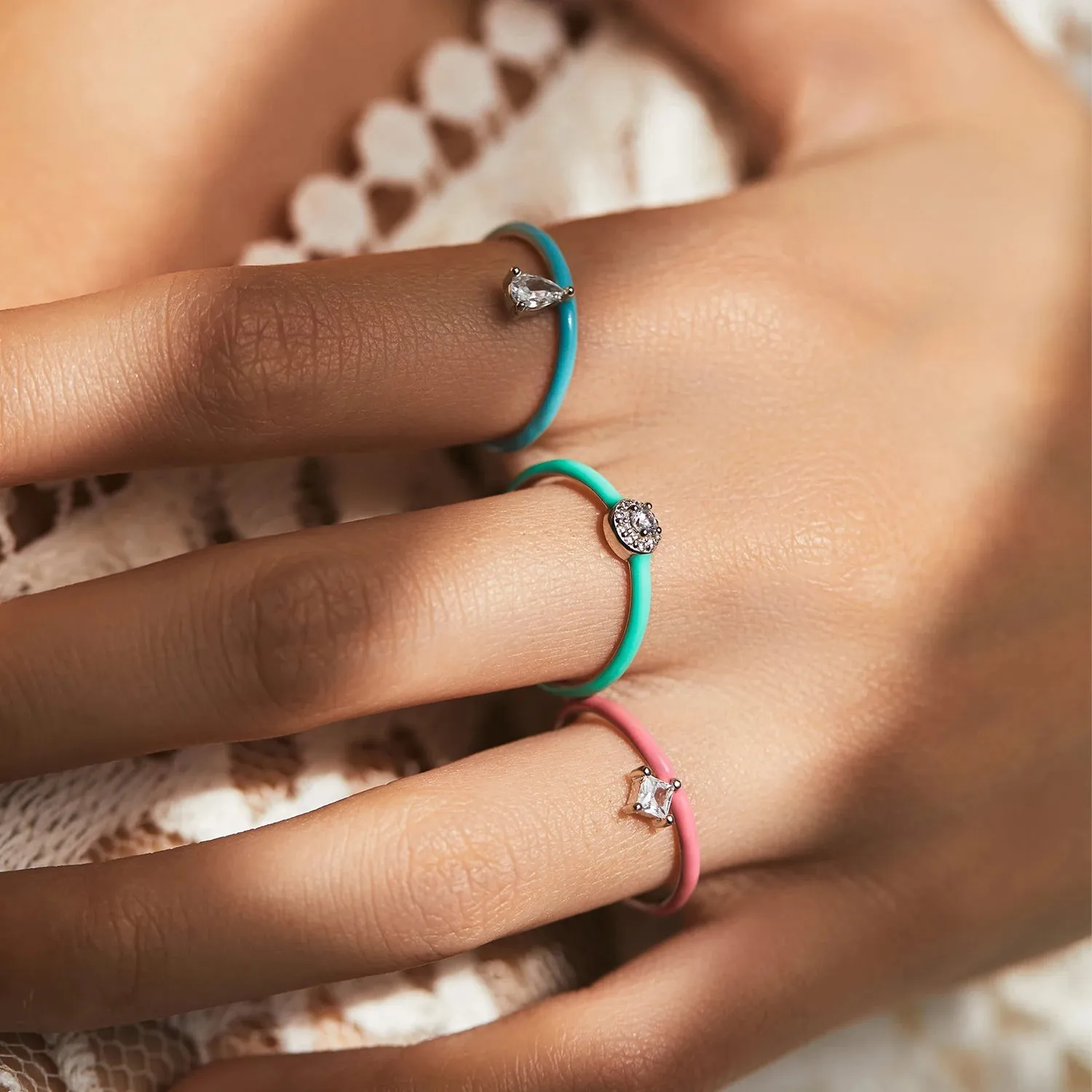 Trendy Colorful Enamel Silver Ring