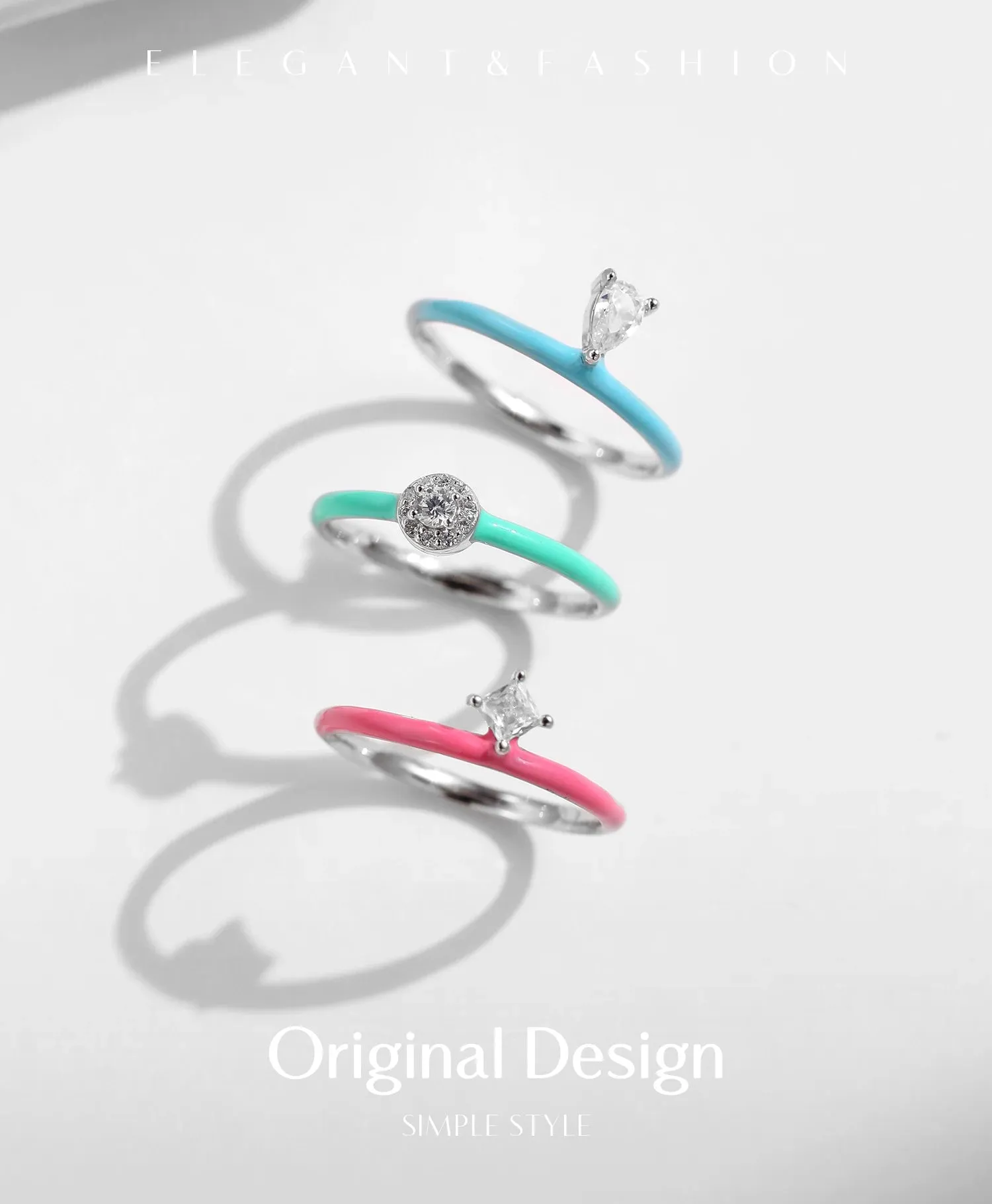 Trendy Colorful Enamel Silver Ring