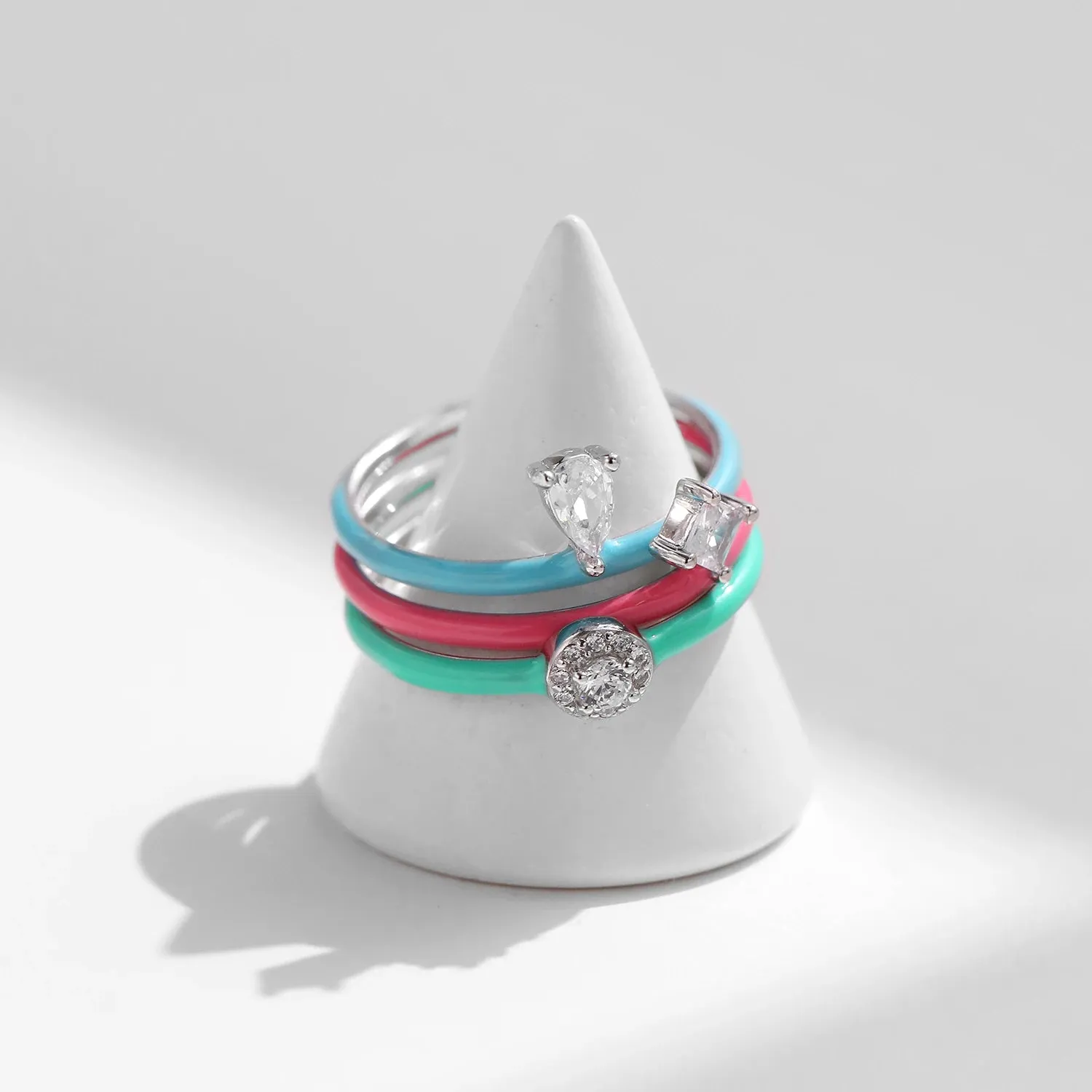 Trendy Colorful Enamel Silver Ring