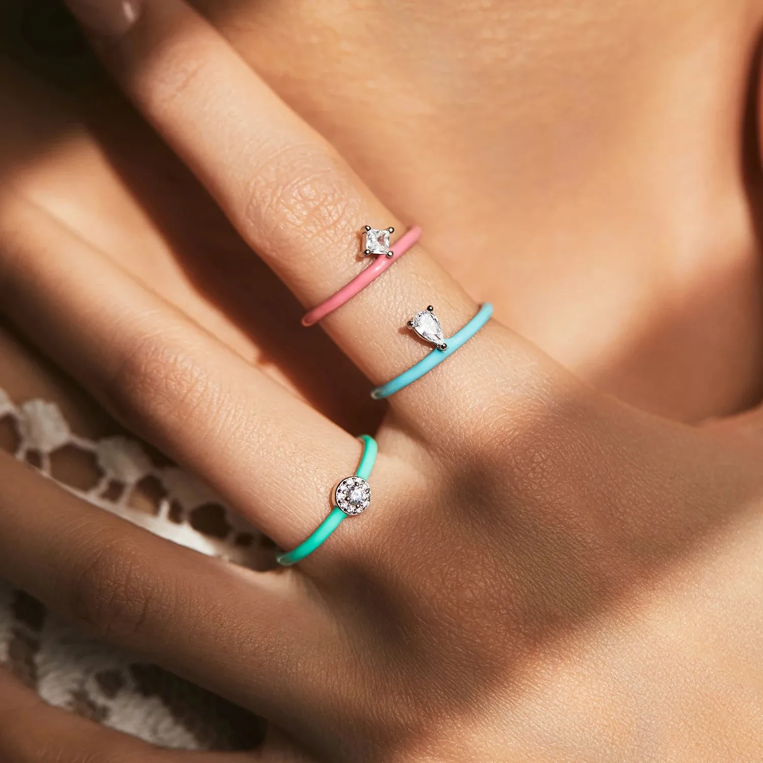 Trendy Colorful Enamel Silver Ring