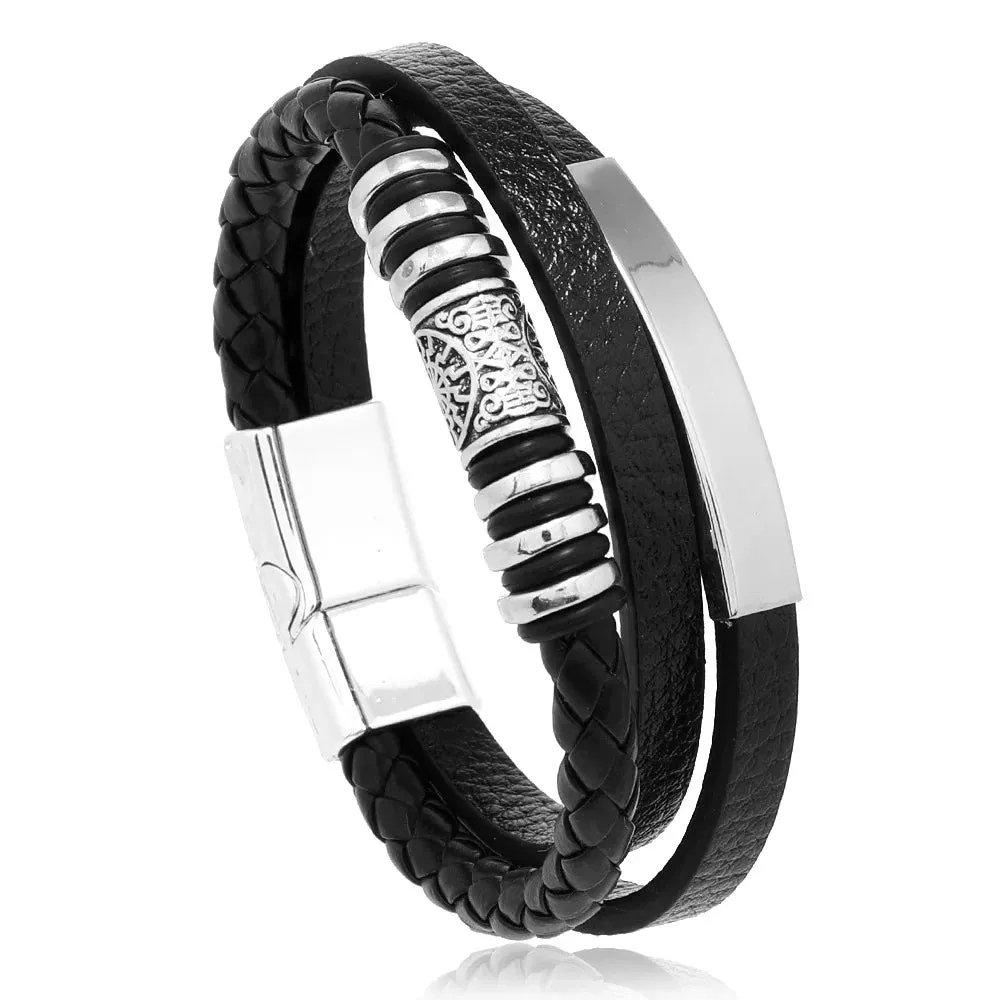 Trendy Leather 21CM  Bracelets For Men Multilayer Bracelet Stainless Steel  Braided Rope Bracelets for Male Female Jewelry Gifts