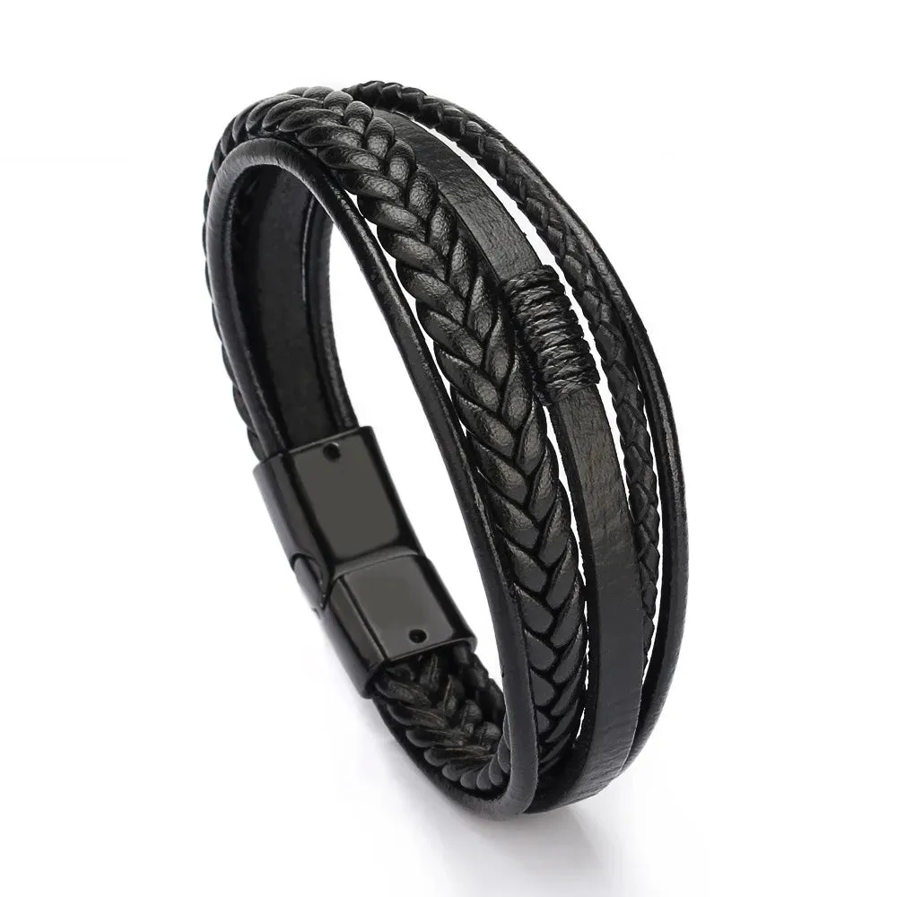 Trendy Leather 21CM  Bracelets For Men Multilayer Bracelet Stainless Steel  Braided Rope Bracelets for Male Female Jewelry Gifts