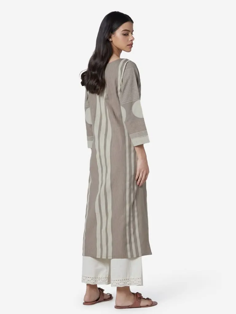 Utsa Grey Striped Straight Kurta