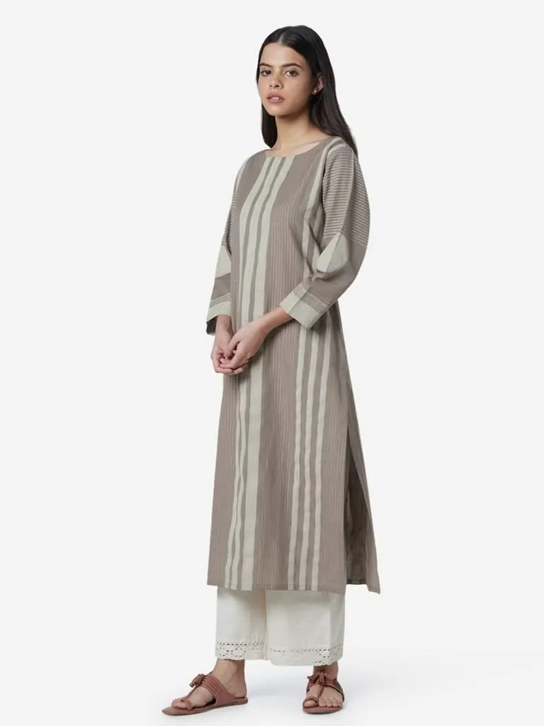 Utsa Grey Striped Straight Kurta