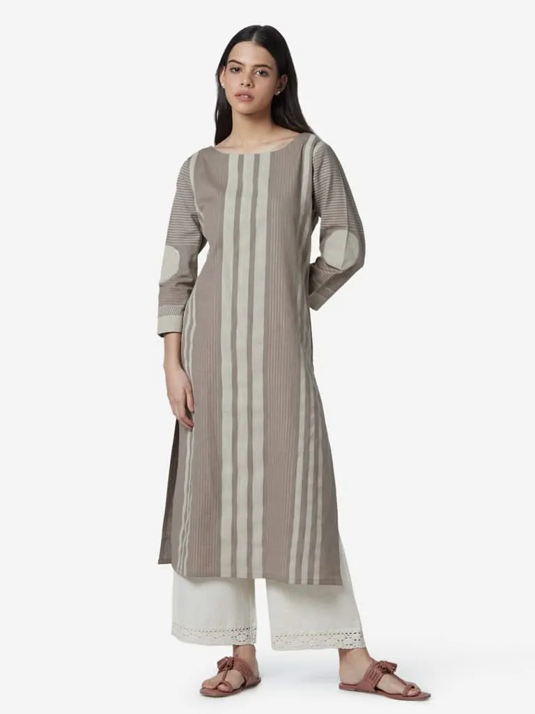 Utsa Grey Striped Straight Kurta