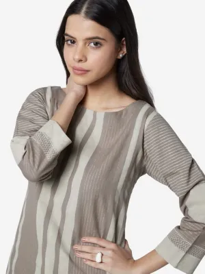 Utsa Grey Striped Straight Kurta