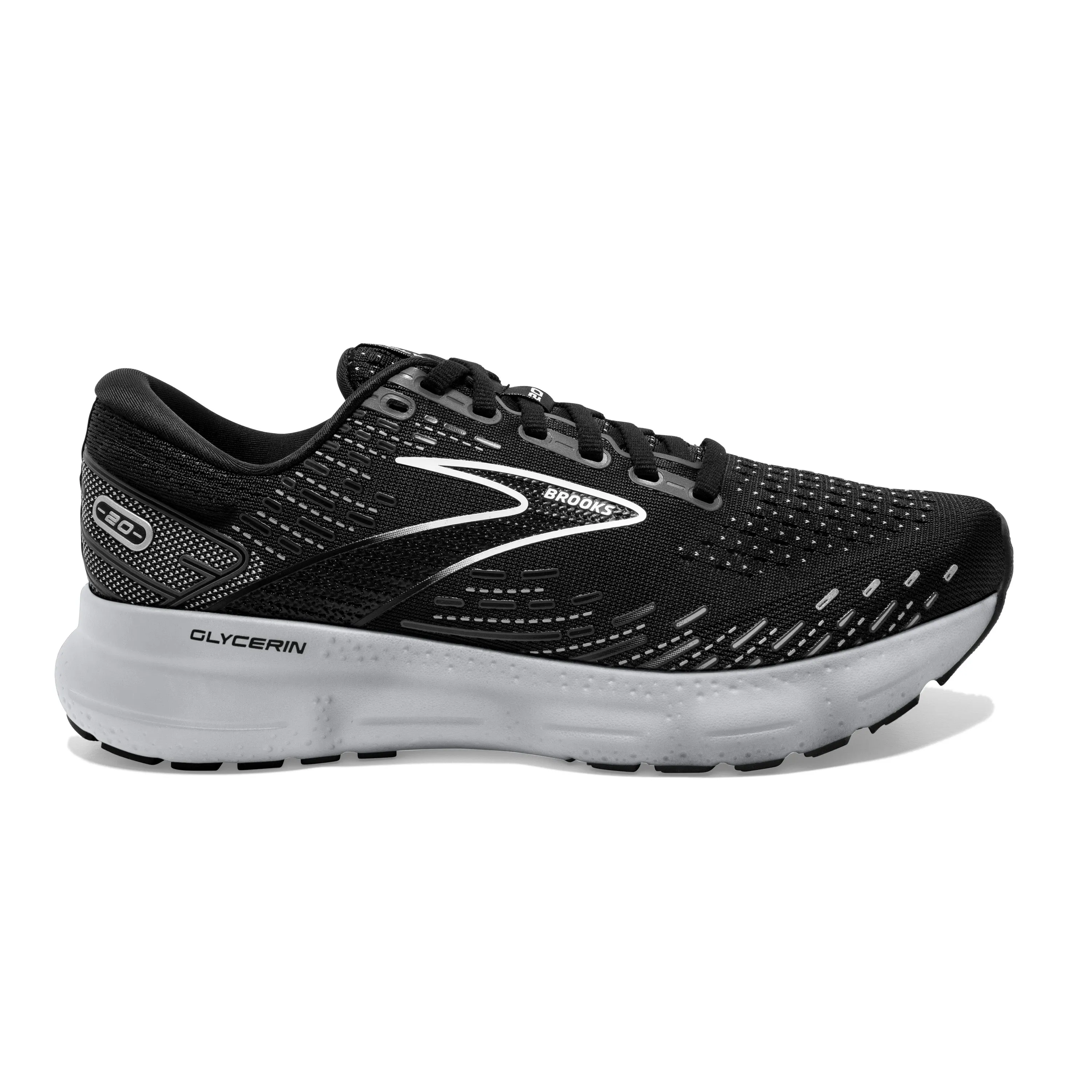 Women's Brooks Glycerin 20 Color: Black/White/Alloy (WIDE WDITH)